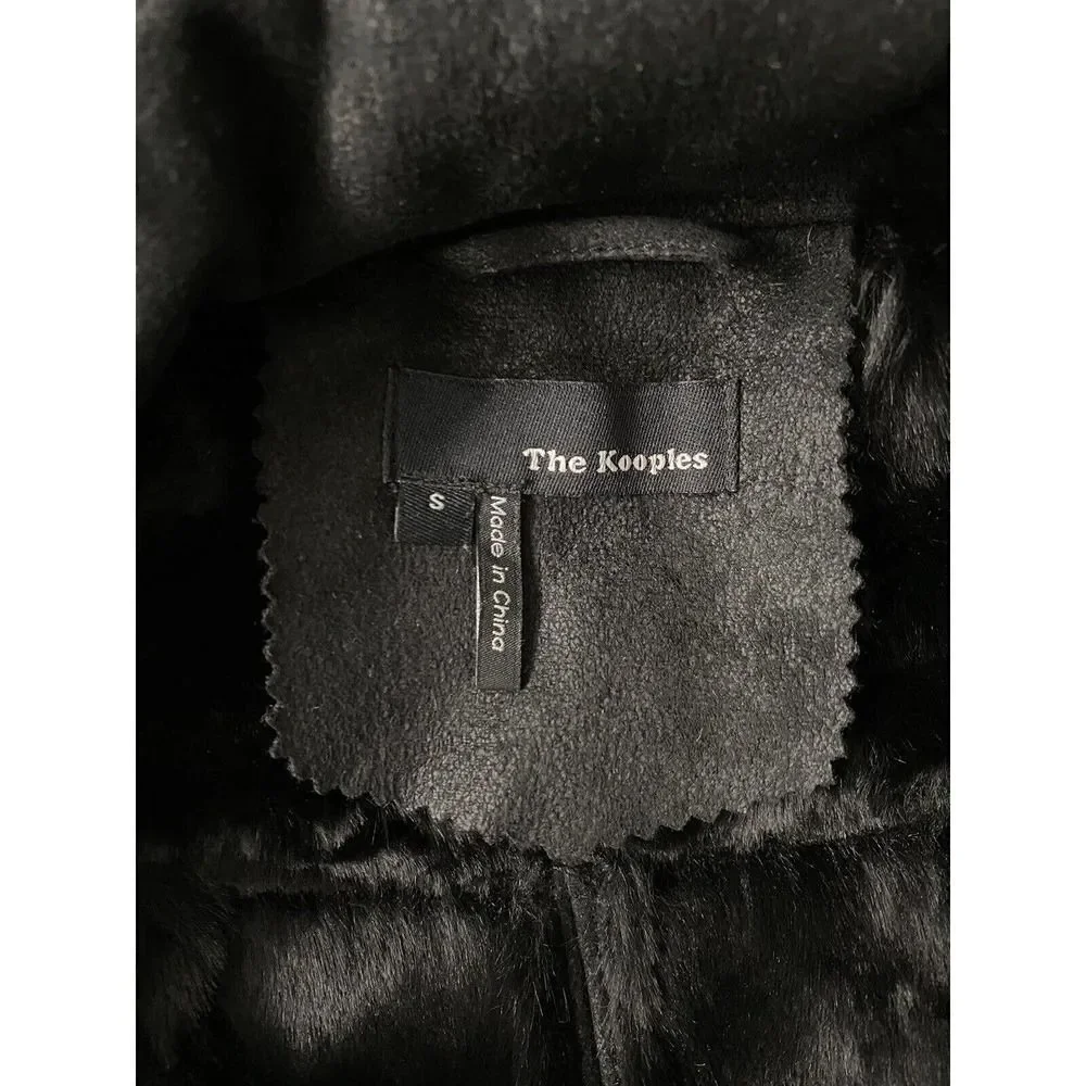 The Kooples black faux suede moto biker fur lined jacket vegan leather S - Picture 7 of 9